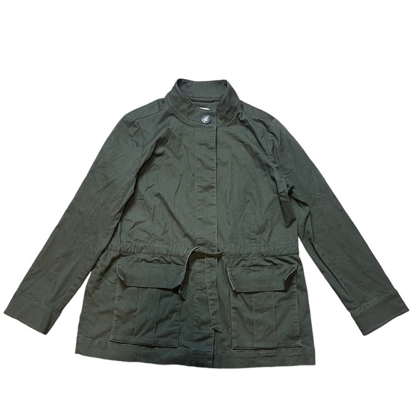 J. Jill Jacket Size Sm Olive Green Military Style Lightweight Belted Safari Coat - Picture 1 of 6